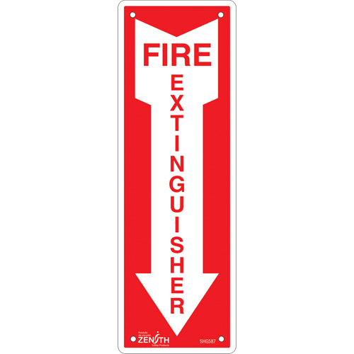 Enseigne Fire Extinguisher, 12" x 4", Aluminium, Anglais avec pictogramme Planification Entrepots Molloy
