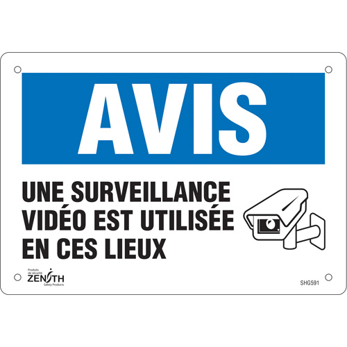 Enseigne  Surveillance vid&eacute;o , 7" x 10", Plastique, Français avec pictogramme Planification Entrepots Molloy