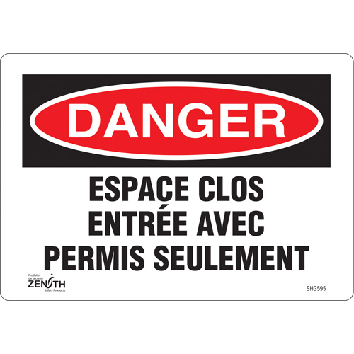 Enseigne  Espace clos , 7" x 10", Vinyle, Français Planification Entrepots Molloy