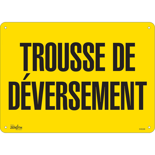 "Trousse de d&eacute;versement" Sign, 10" x 14", Plastic, French Planification Entrepots Molloy