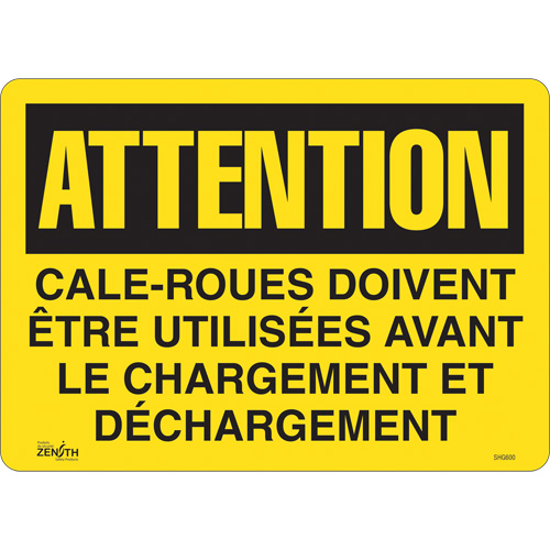 Enseigne  Cale-roues doivent &ecirc;tre utilis&eacute;es , 14" x 10", Vinyle, Français Planification Entrepots Molloy