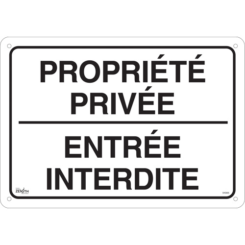 Enseigne  Propri&eacute;t&eacute; priv&eacute;e , 14" x 20", Aluminium, Français Planification Entrepots Molloy
