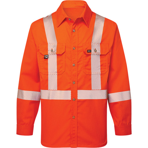 Chemise de travail FR ray&eacute;e et segment&eacute;e Ultrasoft, Grand (grande taille), Orange Planification Entrepots Molloy