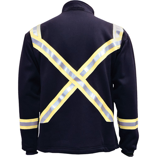 Flame Resistant Striped Full Zip Fleece Jacket, Small, Navy Blue Planification Entrepots Molloy