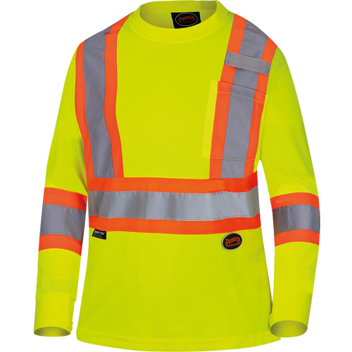 6969 Chandail de s&eacute;curit&eacute; &agrave; manches longues en il-de-perdrix pour femme, Polyester, T-petit, Jaune lime haute visibilit&eacute; Planification Entrepots Molloy