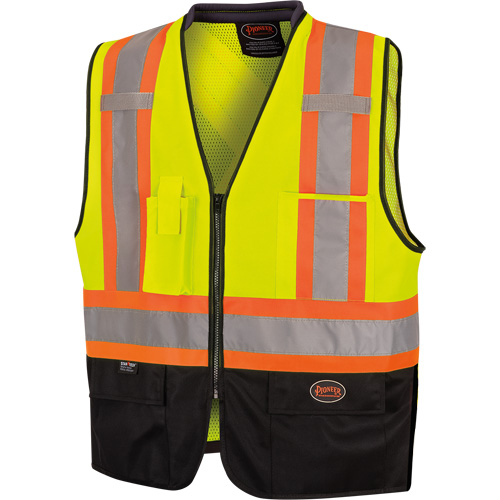 6895 High-Visibility Zip Front Bi-Colour Safety Vest, Black/High Visibility Lime-Yellow, 2X-Large/3X-Large, Polyester Planification Entrepots Molloy
