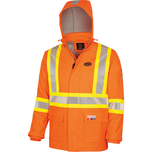5884 Flash-Gard&reg; FR/Arc-Rated Waterproof Jacket with Hood, Small, High Visibility Orange, 51 cal/cm² Planification Entrepots Molloy