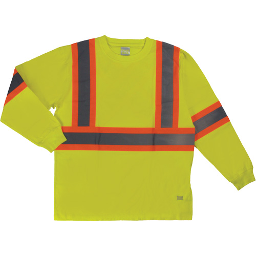 Long Sleeve Safety T-Shirt, Cotton, X-Small, High Visibility Lime-Yellow Planification Entrepots Molloy