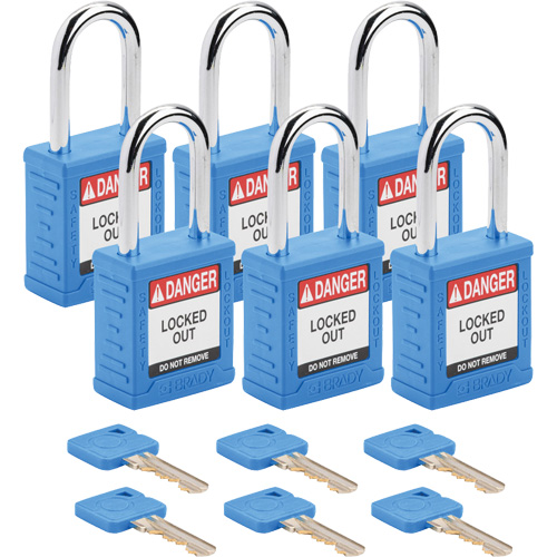 Cadenas de verrouillage Velocity, Bleu, Cl&eacute;s identiques, Nylon, Largeur de 1-1/2" Planification Entrepots Molloy