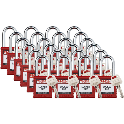 Cadenas de verrouillage Velocity, Rouge, Cl&eacute;s diff&eacute;rentes, Nylon, Largeur de 1-1/2" Planification Entrepots Molloy