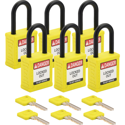 Cadenas de verrouillage Velocity, Jaune, Cl&eacute;s diff&eacute;rentes, Nylon, Largeur de 1-1/2" Planification Entrepots Molloy