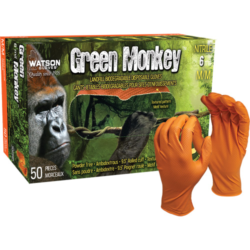 Gants jetables GreenMonkey, Petit, Nitrile, 6 mils, Sans poudre, Orange Planification Entrepots Molloy