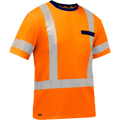 Chemise &agrave; manches courtes et X au dos Bisley, Poly-coton, Petit, Orange haute visibilit&eacute; Planification Entrepots Molloy
