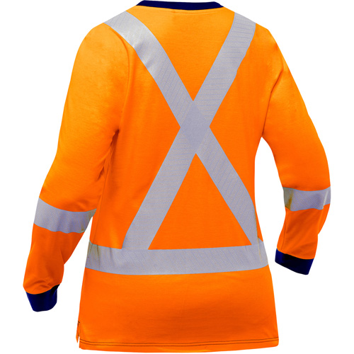 Chemise &agrave; manches longues et X au dos Bisley pour femmes, Poly-coton, Petit, Orange haute visibilit&eacute; Planification Entrepots Molloy