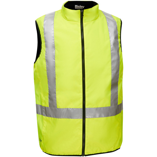 Bisley&reg; X-Back Reversible Puffer Vest, High Visibility Lime-Yellow, Large, Polyester Planification Entrepots Molloy