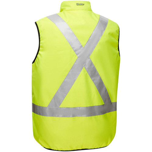 Bisley&reg; X-Back Reversible Puffer Vest, High Visibility Lime-Yellow, Large, Polyester Planification Entrepots Molloy