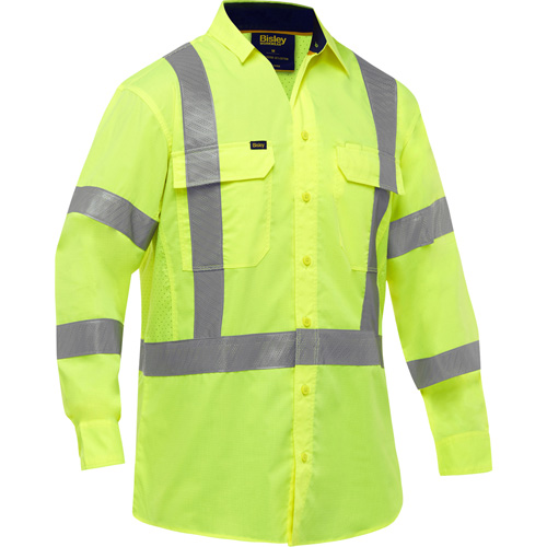 Bisley&reg; X-Back Long Sleeve Work Shirt with X-Airflow, Poly-Cotton, Small, High Visibility Lime-Yellow Planification Entrepots Molloy