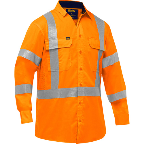 Bisley&reg; X-Back Long Sleeve Work Shirt with X-Airflow, Poly-Cotton, Small, High Visibility Orange Planification Entrepots Molloy