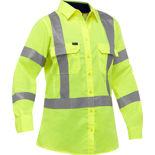 Bisley&reg; X-Back Women's Long Sleeve Work Shirt with X-Airflow, Poly-Cotton, Small, High Visibility Lime-Yellow Planification Entrepots Molloy