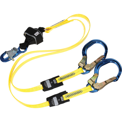 Twin-Leg Arc Flash Coated Web Shock-Absorbing Lanyard, 6', Rebar Hook Center, Snap Hook Leg Ends Planification Entrepots Molloy