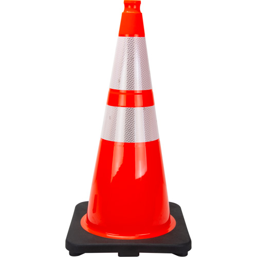 C&ocirc;ne de signalisation de premi&egrave;re qualit&eacute;, 28", Orange, Bande(s) r&eacute;fl&eacute;chissante(s) 4" & 6" Planification Entrepots Molloy