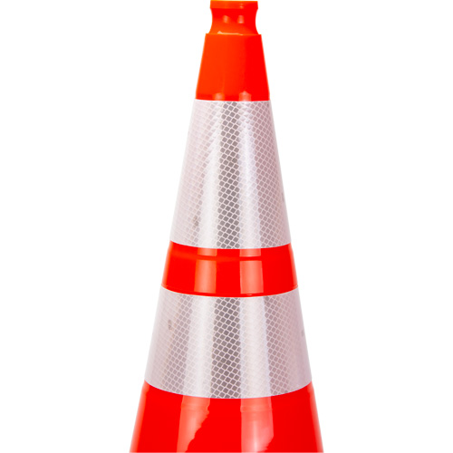 C&ocirc;ne de signalisation de premi&egrave;re qualit&eacute;, 28", Orange, Bande(s) r&eacute;fl&eacute;chissante(s) 4" & 6" Planification Entrepots Molloy