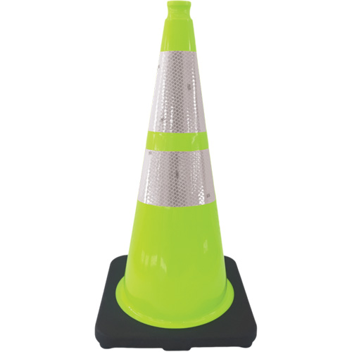 Premium Traffic Cone, 28", Lime Green, 4" & 6" Reflective Collar(s) Planification Entrepots Molloy