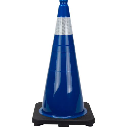 C&ocirc;ne de signalisation de premi&egrave;re qualit&eacute;, 28", Bleu, Bande(s) r&eacute;fl&eacute;chissante(s) 4" Planification Entrepots Molloy