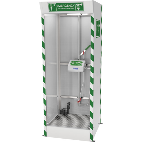 Cabine de douche d'urgence et douche oculaire/faciale couverte avec pompe de puisard Planification Entrepots Molloy