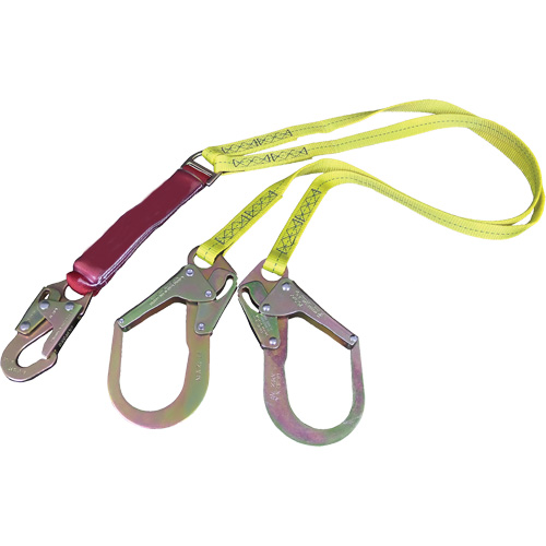 External Energy Absorber Lanyard with 2-1/4" Hooks, 6', Snap Hook Center, Snap Hook Leg Ends, Polyester Planification Entrepots Molloy