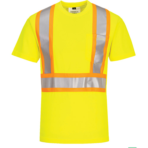 T-shirt de s&eacute;curit&eacute; &agrave; bandes contrastantes, Polyester, Petit, Jaune lime haute visibilit&eacute; Planification Entrepots Molloy