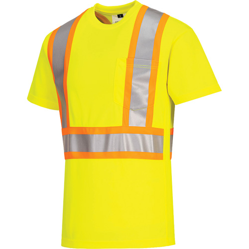 T-shirt de s&eacute;curit&eacute; &agrave; bandes contrastantes, Polyester, Petit, Jaune lime haute visibilit&eacute; Planification Entrepots Molloy
