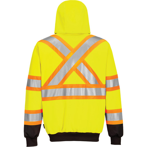 Chandail de s&eacute;curit&eacute; &agrave; capuchon avec bandes contrastantes, Petit, Noir/Jaune lime haute visibilit&eacute; Planification Entrepots Molloy