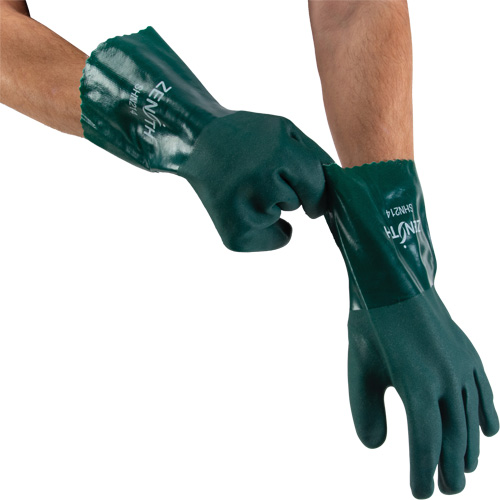 Gants verts &agrave; double enduit, 12" lo, PVC, Doublure en Jersey de coton, 70 mils Planification Entrepots Molloy