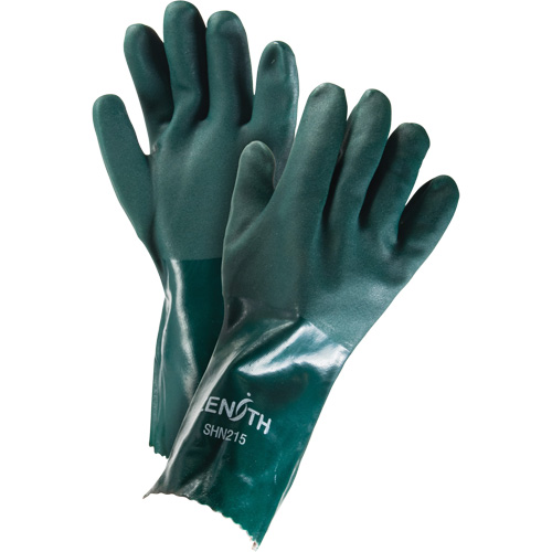 Double Dipped Green Gloves, 14" L, PVC, Cotton Jersey Inner Lining, 70-mil Planification Entrepots Molloy