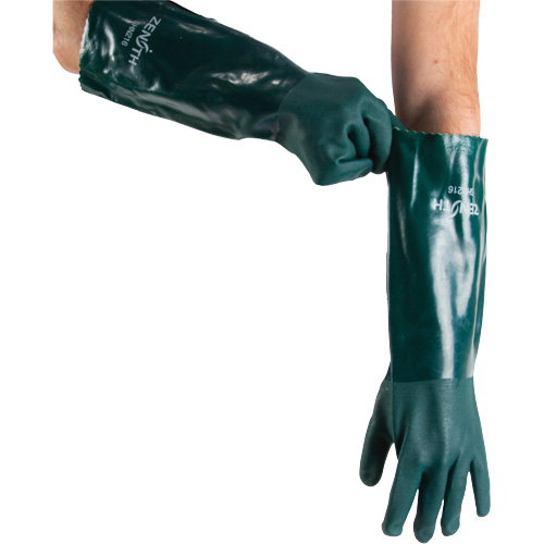 Gants verts &agrave; double enduit, 18" lo, PVC, Doublure en Jersey de coton, 70 mils Planification Entrepots Molloy