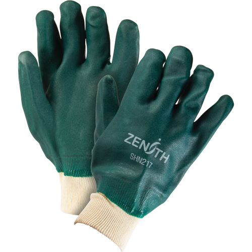 Double Dipped Green Gloves, 10" L, PVC, Cotton Jersey Inner Lining, 70-mil Planification Entrepots Molloy