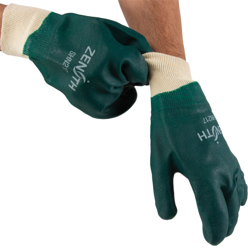 Double Dipped Green Gloves, 10" L, PVC, Cotton Jersey Inner Lining, 70-mil Planification Entrepots Molloy