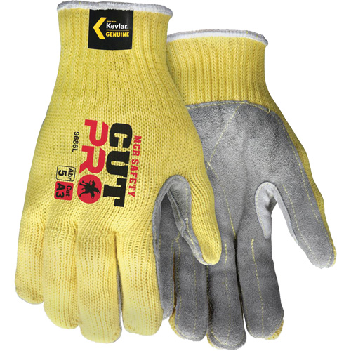 Gants de travail r&eacute;sistant &agrave; la coupe CutPro avec paume en cuir fendu, Taille Petit, Calibre 7, Enveloppe en Kevlar, ASTM ANSI niveau A3 Planification Entrepots Molloy