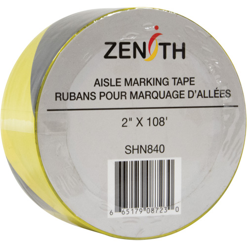 Aisle Marking Tape, 2" x 108', PVC, Black and Yellow Planification Entrepots Molloy