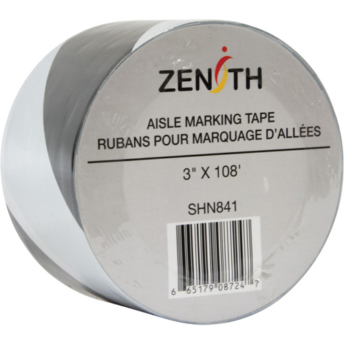 Aisle Marking Tape, 3" x 108', PVC, Black and White Planification Entrepots Molloy