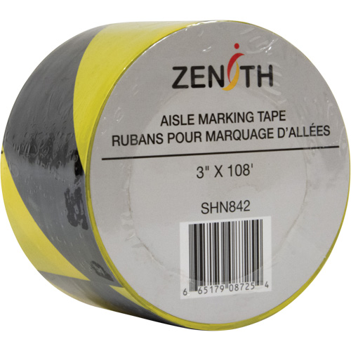Aisle Marking Tape, 3" x 108', PVC, Black and Yellow Planification Entrepots Molloy