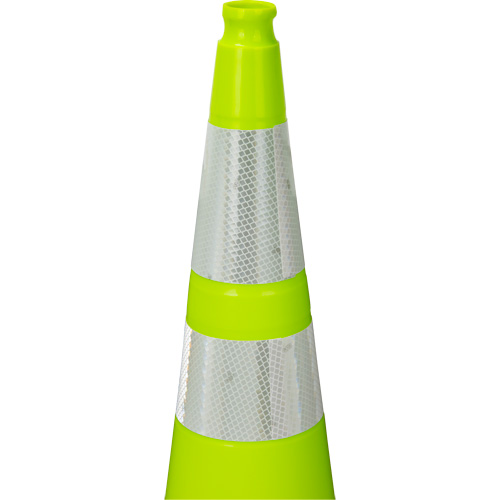 C&ocirc;ne de signalisation de premi&egrave;re qualit&eacute;, 36", Vert lime, Bande(s) r&eacute;fl&eacute;chissante(s) 4" & 6" Planification Entrepots Molloy