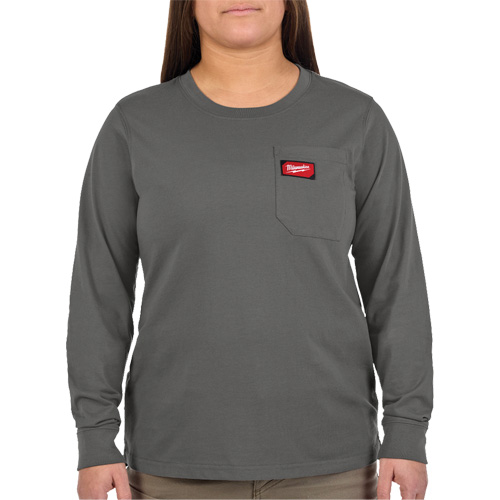 GRIDIRON Long Sleeve Pocket T-Shirt, Women's, X-Small, Grey Planification Entrepots Molloy
