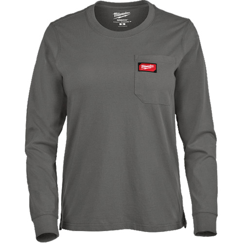 GRIDIRON Long Sleeve Pocket T-Shirt, Women's, X-Small, Grey Planification Entrepots Molloy