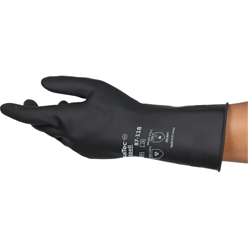 Gants r&eacute;sistants aux produits chimiques AlphaTec 87-118, Taille Petit/7, 12,6" lo, Latex de caoutchouc, Doublure en Coton, 31-mil Planification Entrepots Molloy