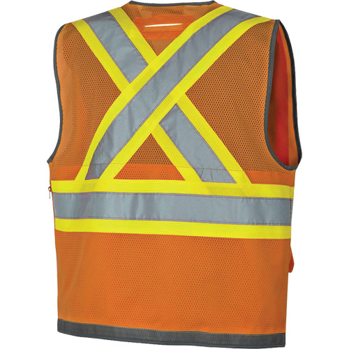 Veste de s&eacute;curit&eacute; pour arpenteur Pioneer avec fermeture &agrave; glissi&egrave;re et dos en maille, Orange haute visibilit&eacute;, Petit, Polyester Planification Entrepots Molloy