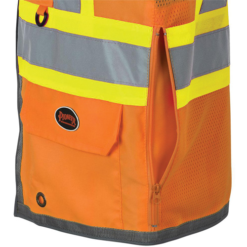 Veste de s&eacute;curit&eacute; pour arpenteur Pioneer avec fermeture &agrave; glissi&egrave;re et dos en maille, Orange haute visibilit&eacute;, Petit, Polyester Planification Entrepots Molloy