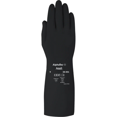 Gants d,usage moyen r&eacute;sistants aux produits chimiques AlphaTec 38001PP, Taille 7, 14" lo, Caoutchouc butyle, 14 mils Planification Entrepots Molloy