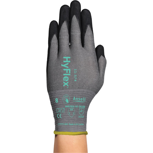 Gants r&eacute;sistants &agrave; la coupe HYFLEX 11-574, Taille 5/2T-petit, Calibre 21, Rev&ecirc;tement Mousse de nitrile, Enveloppe en Intercept, ASTM ANSI niveau A4/EN 388 niveau D Planification Entrepots Molloy